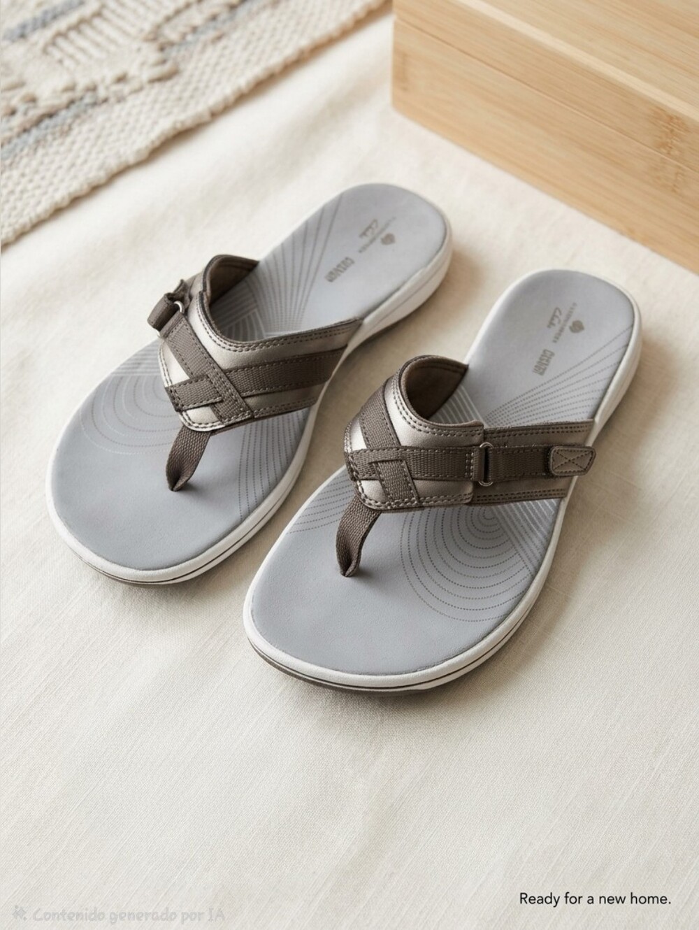 Clarks Cloud Steppers Breeze Sea Flip Flops Pewter Color Sz 9M